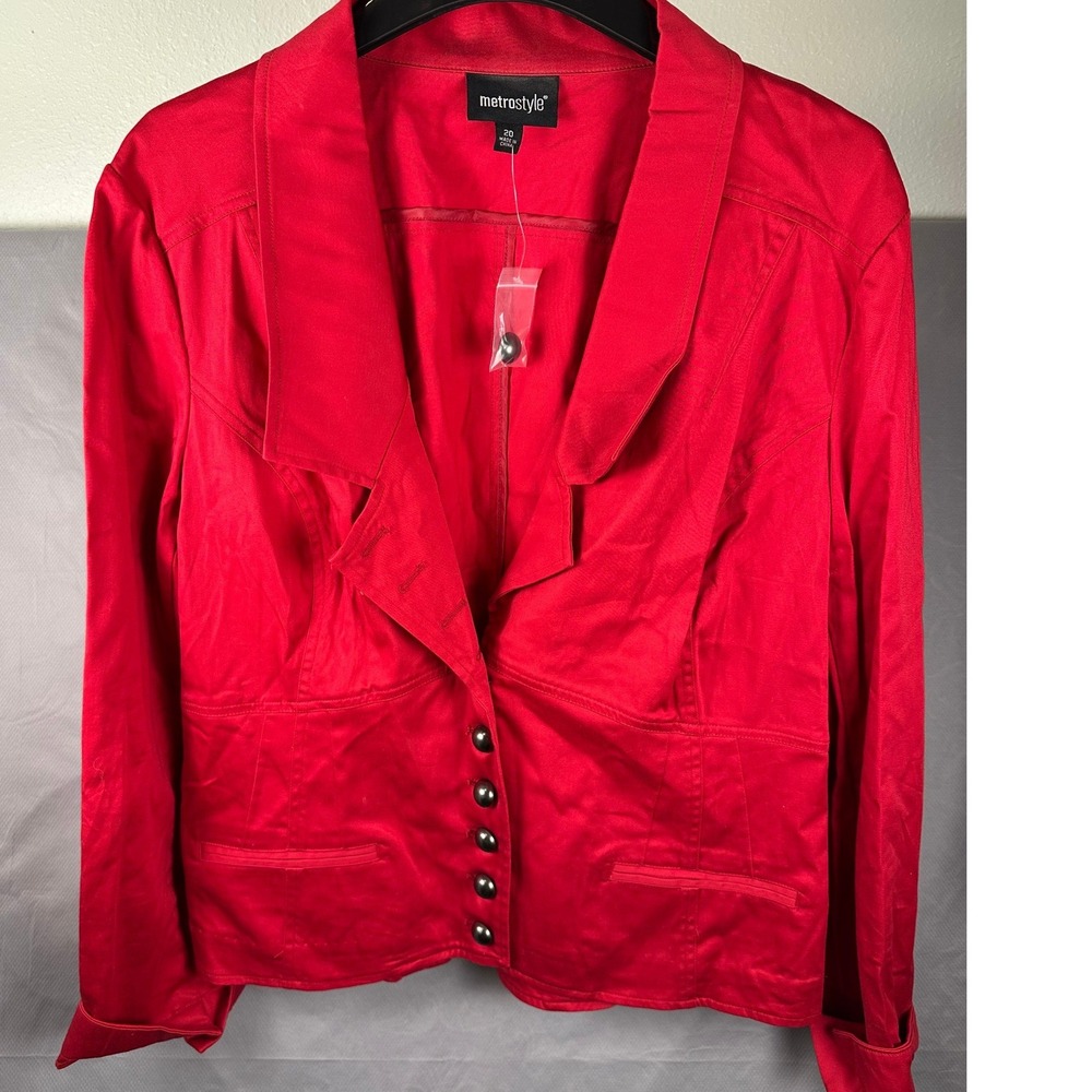 Metrostyle Wmns Red Button Front Blazer Jacket Professional Casual Career XXL